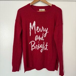 Hollister Holiday Festive Merry & Bright Fine Knit Red Christmas Sweater